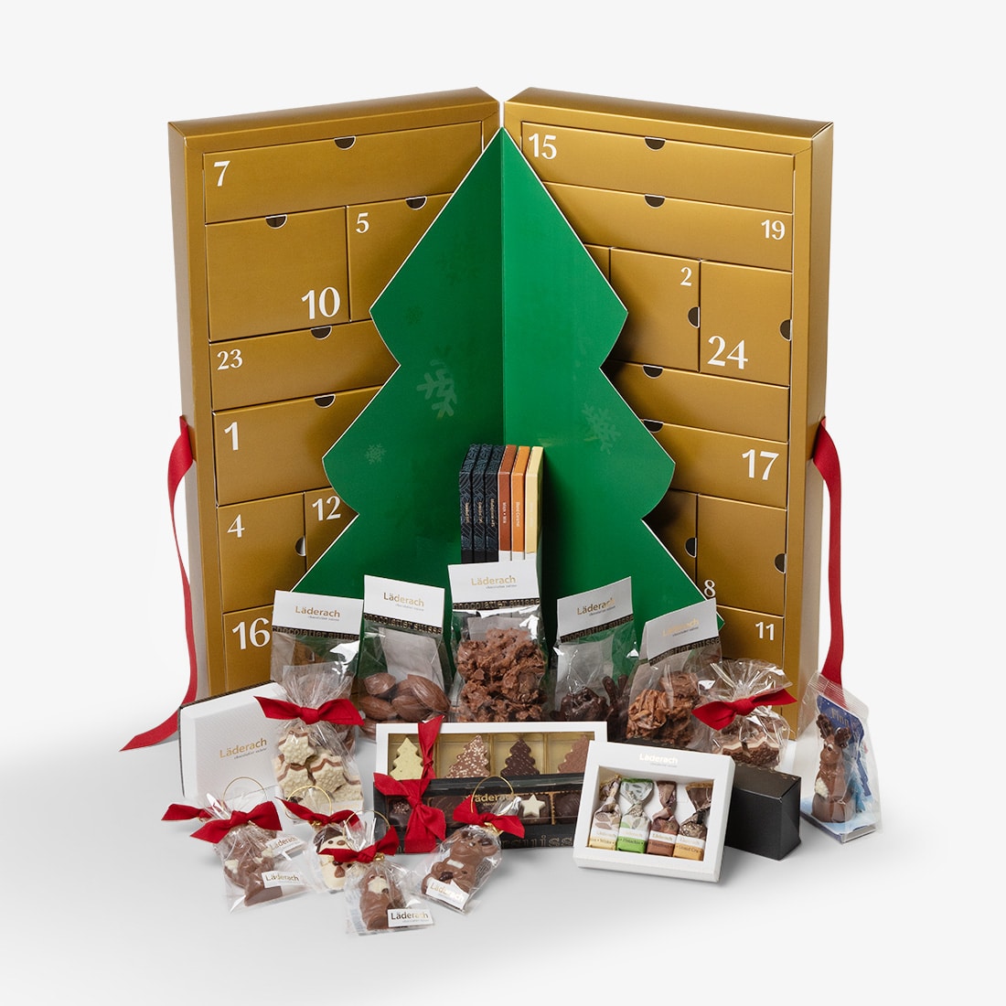 Weihnachtskalender Läderach seamless weisser Hintergrund Produktfotografie Schweiz Zürich BeLighted
